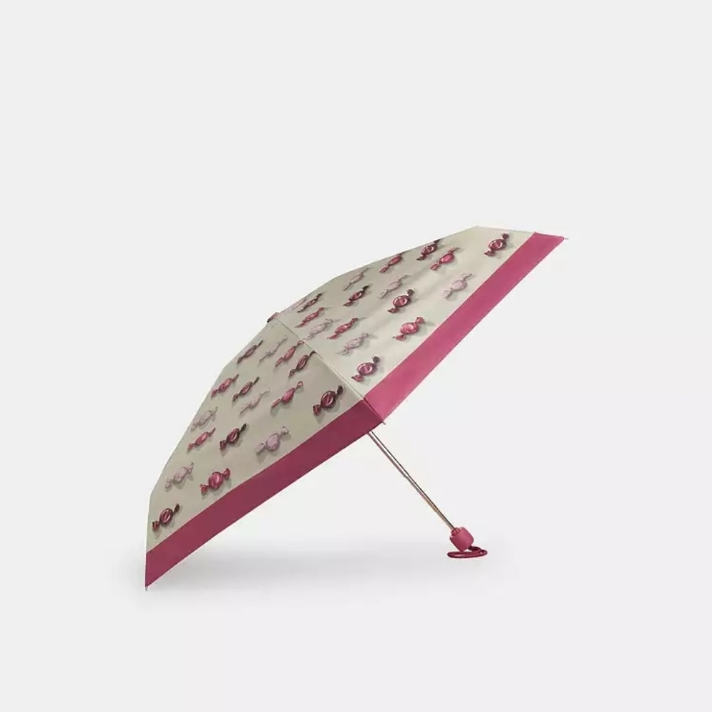 Coach Mini Travel Umbrella Wrapped Candy Print Silver NWT UV Protection